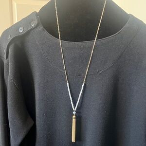 Gold Tassel Pendant Necklace with Pearl Bead Accents